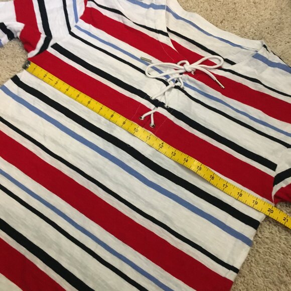 Preppy Cotton Nautical Striped Tie Up Collar Half Sleeve Tee - Picture 12 of 15